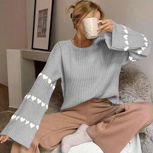 Gray Sweater with Heart Accents